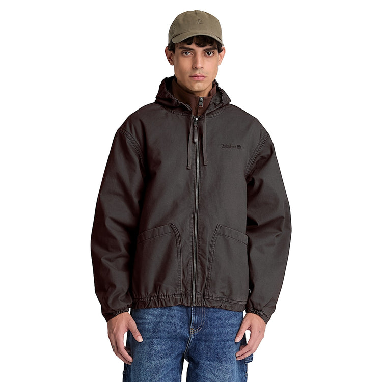 Bomber Uomo in tela nera con cappuccio modello frontale