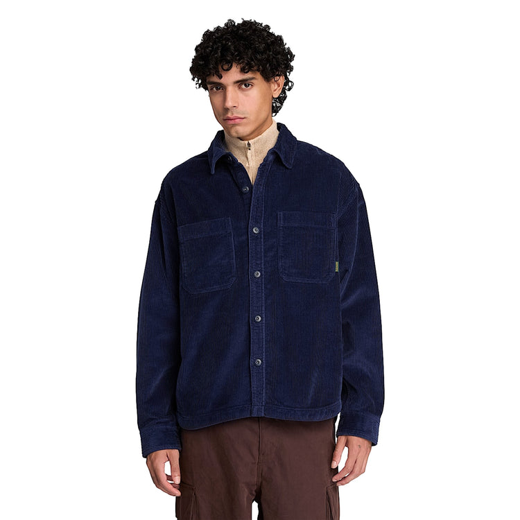 Overshirt Uomo in velluto a coste Blu scuro modello frontale
