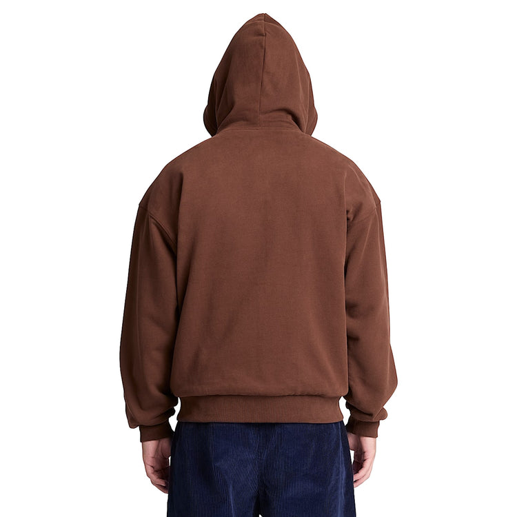 Felpa reversibile Uomo con cappuccio marrone modello retro; facciata tinta unita