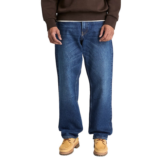 Jeans Uomo vestibilità comoda blu scuro, modello frontale