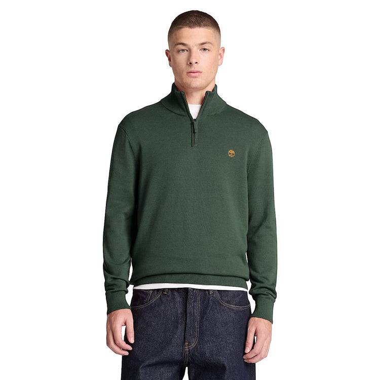 Maglione Uomo Williams River con zip 1/4 Verde modello frontale