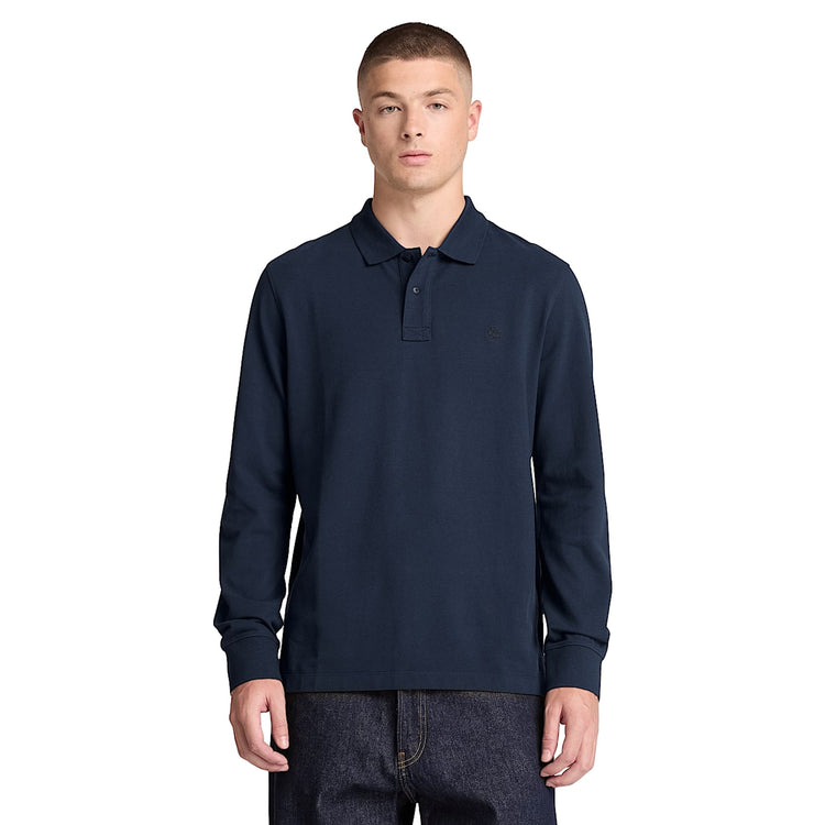 Polo Uomo manica lunga Millers River Blu modello frontale
