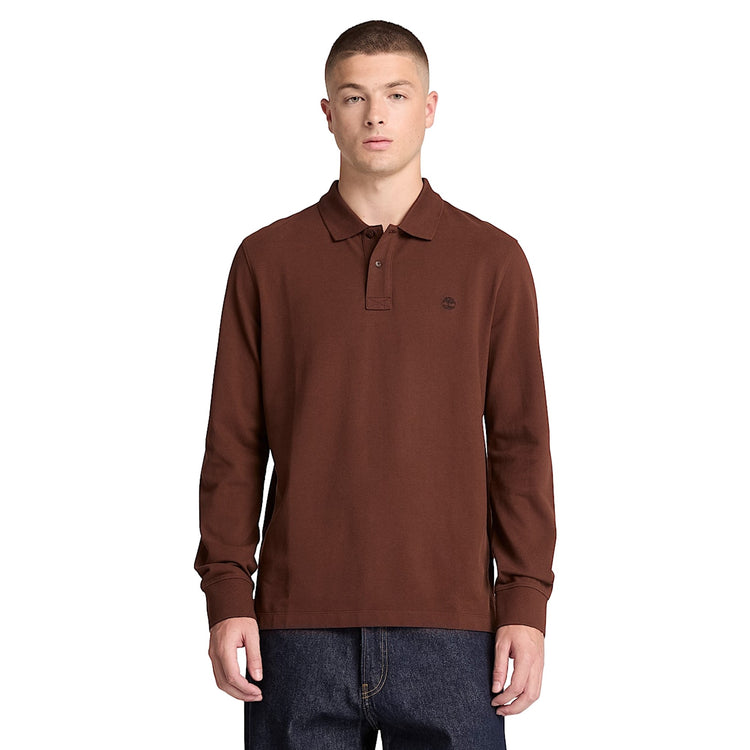Polo Uomo manica lunga Millers River Marrone, modello frontale