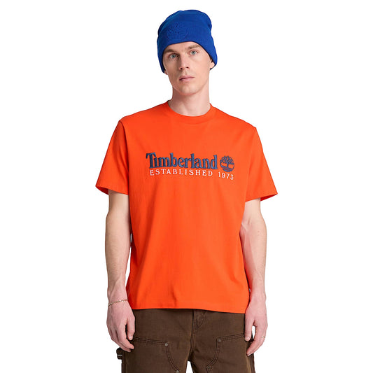 T-shirt Uomo Arancione con ricamo Established 1973 modello frontale
