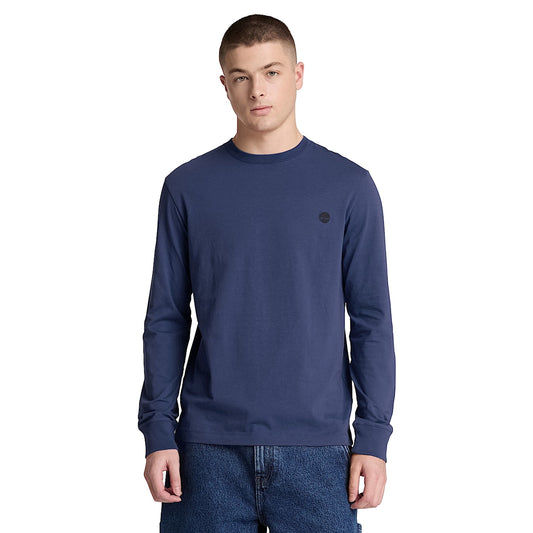 T-shirt Uomo Slim a manica lunga Blu modello frontale