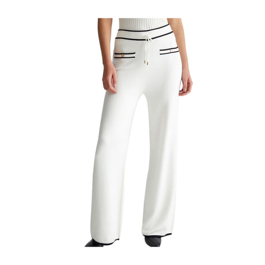 Pantaloni Donna in maglia con elastico in vita bianco modella frontale