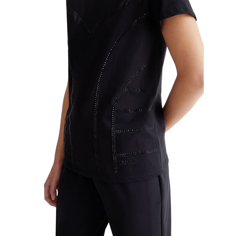 T-shirt Donna con strass Nero dettaglio