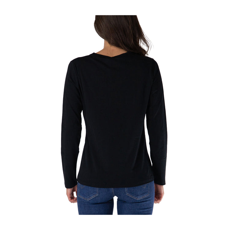 T-shirt Donna Nero con scollo a V modella retro