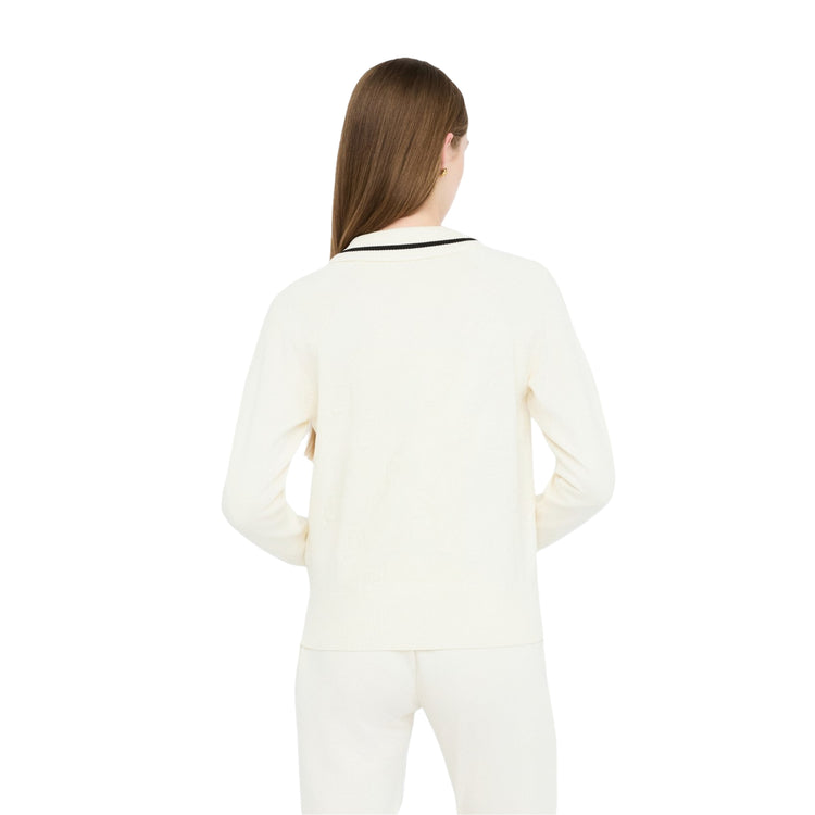 Cardigan Donna con collo a camicia e zip modella retro