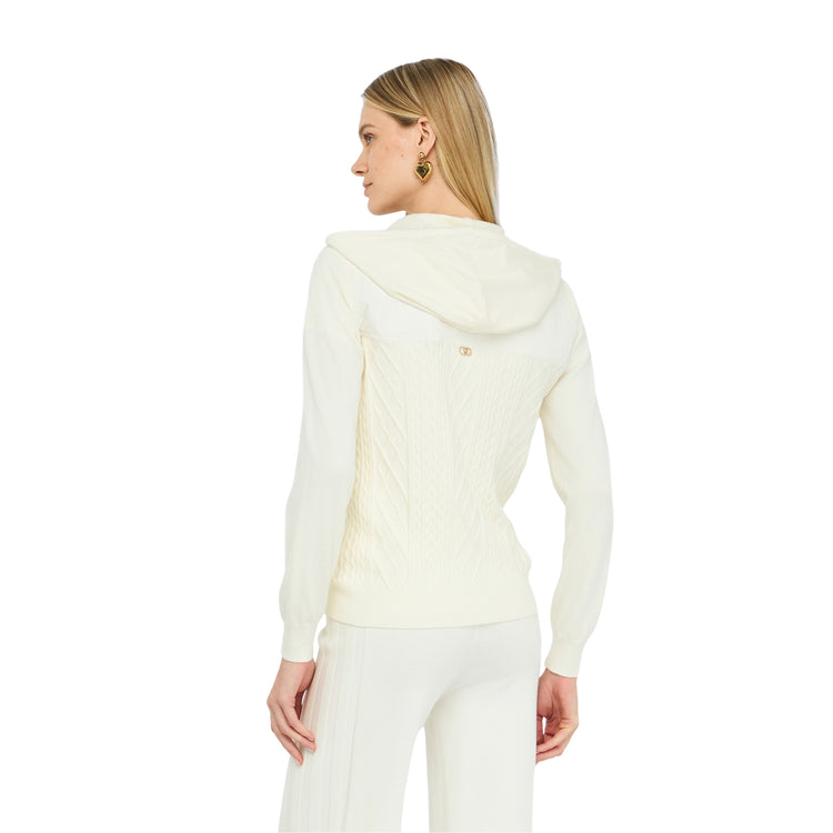Maglia Donna con zip e cappuccio Bianco modella retro