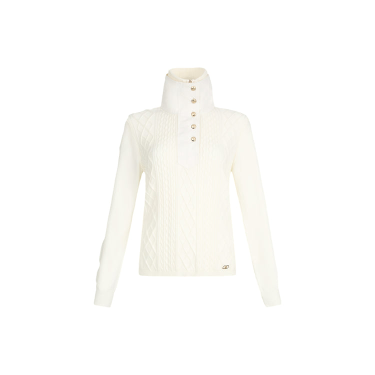 Maglia Donna a collo alto con zip e bottoni