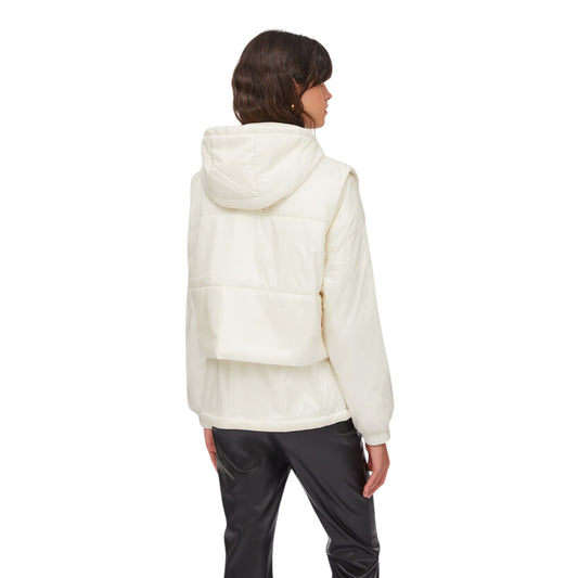 Giacca imbottita Donna con cappuccio Bianco modella retro