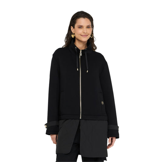 Giacca Donna in scuba e nylon Nero modella frontale