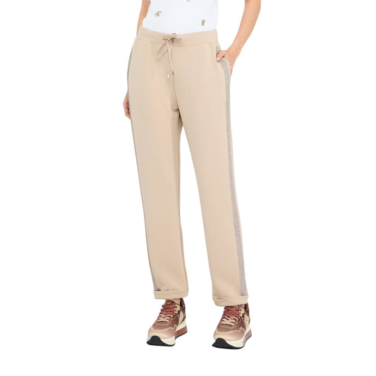 Pantaloni Donna jogging in scuba Beige modella frontale