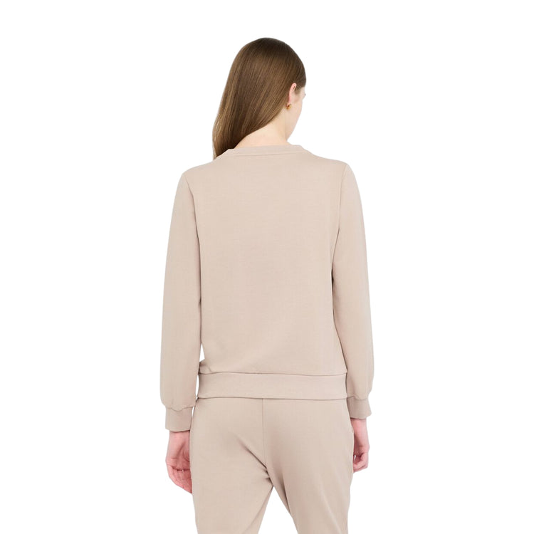Felpa Donna beige con ricamo floreale modella retro