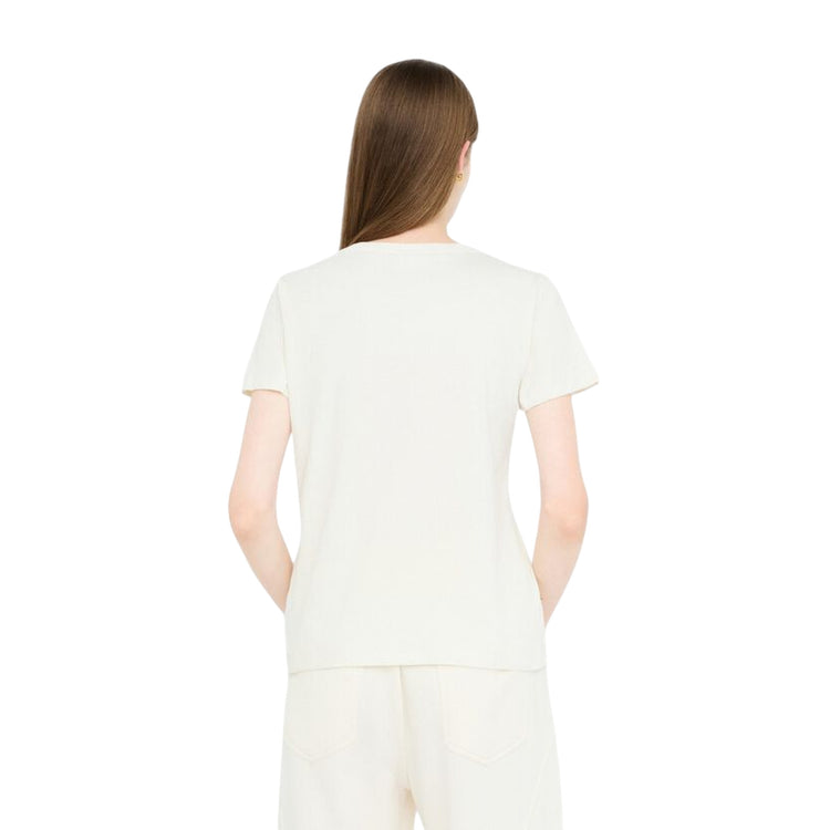 T-shirt Donna con motivo floreale con strass e logo modella retro