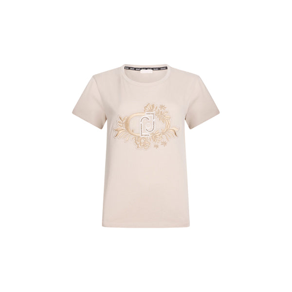 T-shirt Donna con decorazione floreale frontale