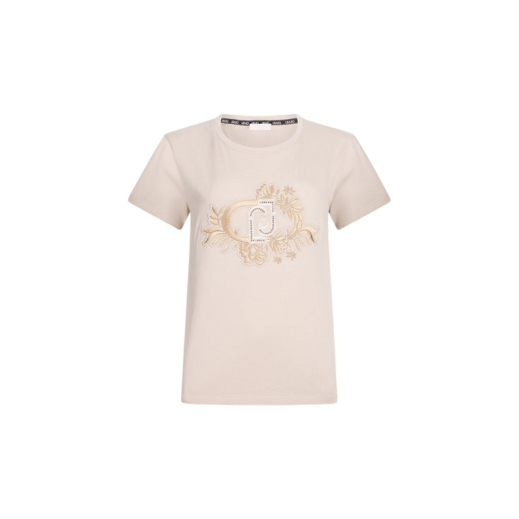 T-shirt Donna con decorazione floreale frontale