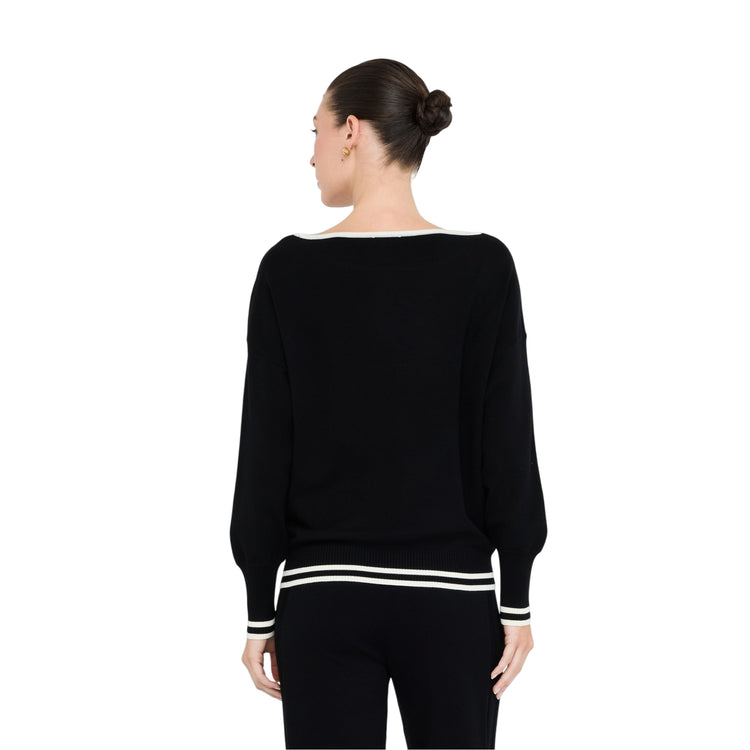 Maglia Donna con dettagli a contrasto e strass modella retro