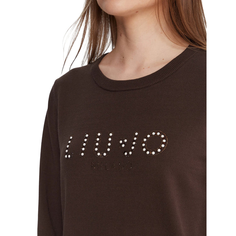 Maglia Donna marrone con logo frontale dettaglio