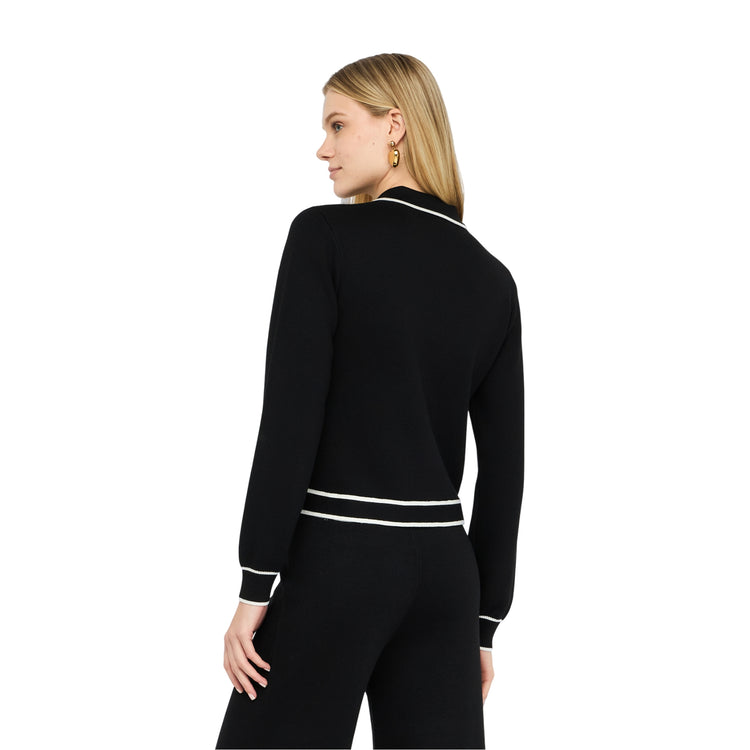 Cardigan Donna con zip e dettagli a contrasto modella retro