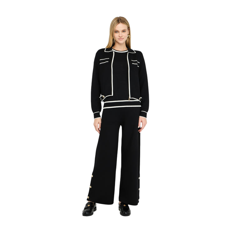 Cardigan Donna con zip e dettagli a contrasto modella intera frontale
