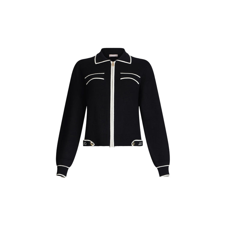 Cardigan Donna con zip e dettagli a contrasto