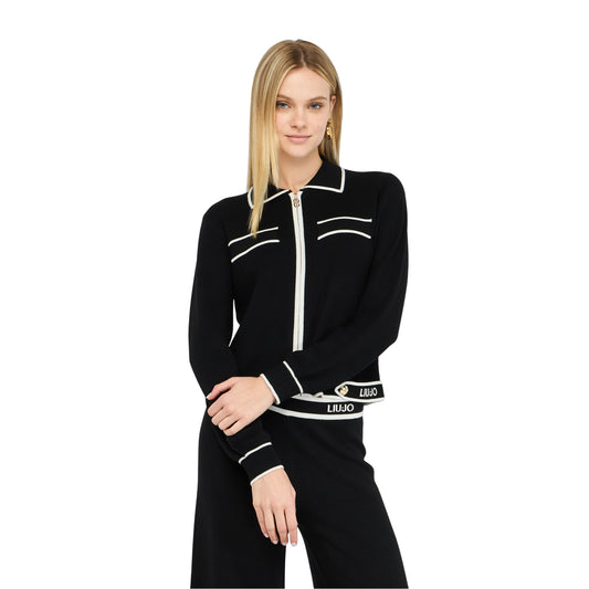 Cardigan Donna con zip e dettagli a contrasto modella frontale