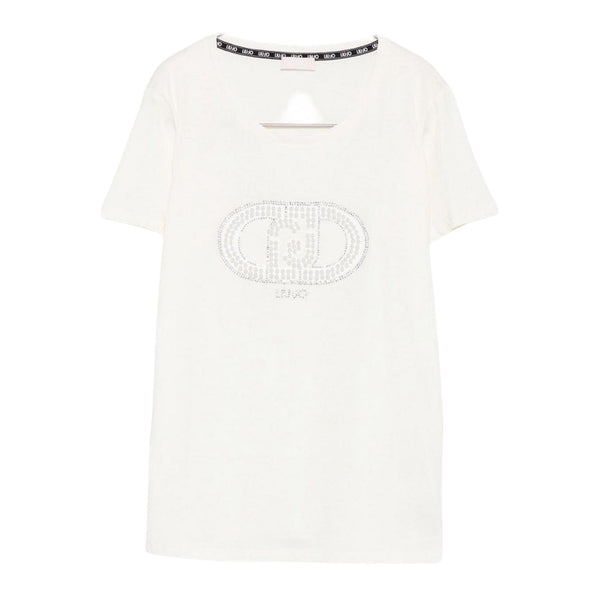 T-shirt Donna con logo con strass e perline Bianco