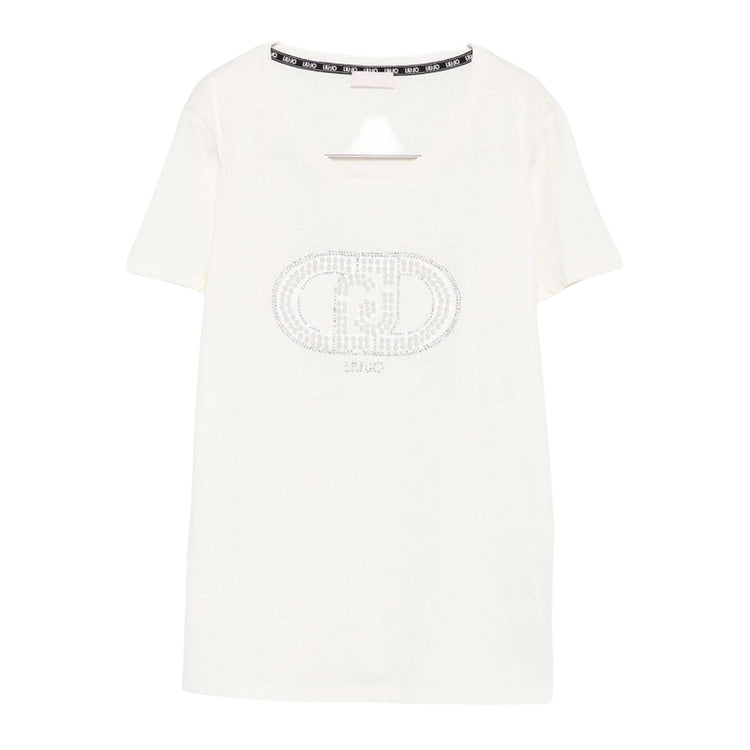 T-shirt Donna con logo con strass e perline Bianco