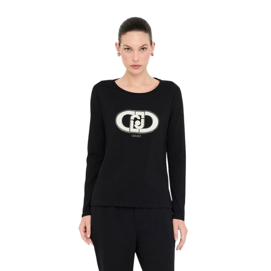 T-shirt Donna a maniche lunghe con logo modella frontale