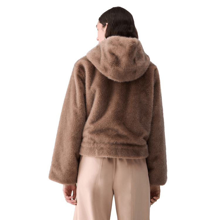 Giubbotto Donna in teddy con cappuccio modella retro