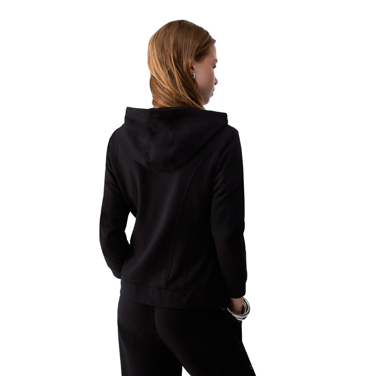 Felpa Donna con zip e paillettes Nero, modella retro