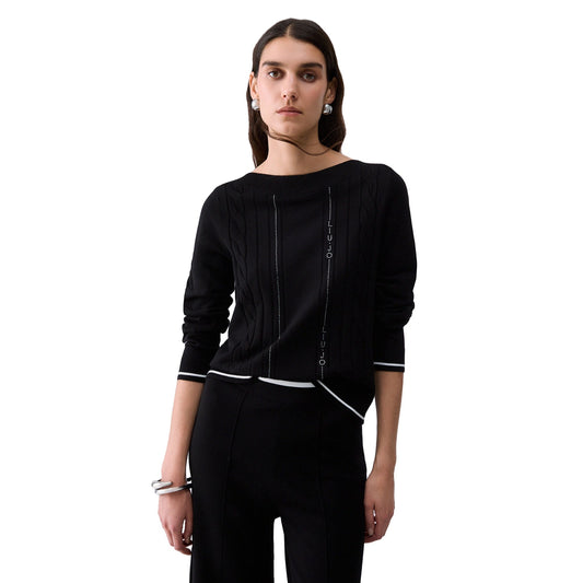 Maglia nera Donna con profili a contrasto modella frontale