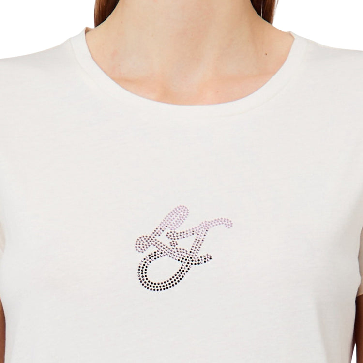 T-shirt Bianca Donna con logo strass dettaglio logo