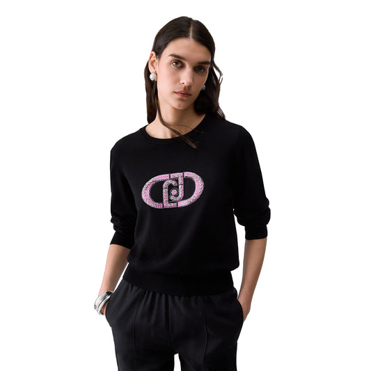 Maglia Donna con logo con pietre gioiello modella frontale
