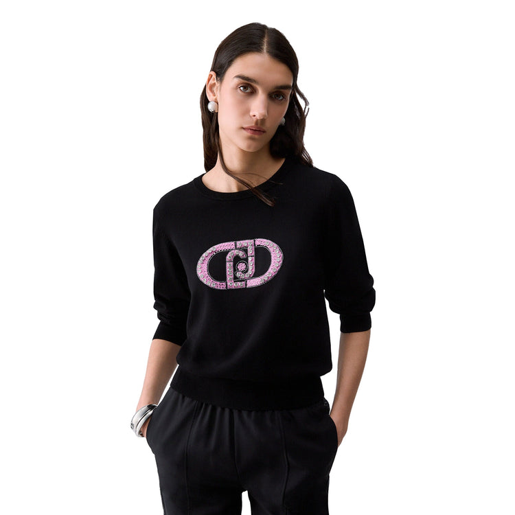 Maglia Donna con logo con pietre gioiello modella frontale
