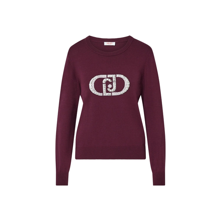 Maglia Donna bordeaux con logo monogram e gioielli