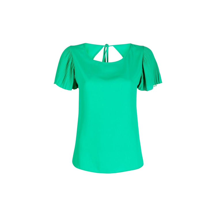 Solid color women's blouse with porthole on the back