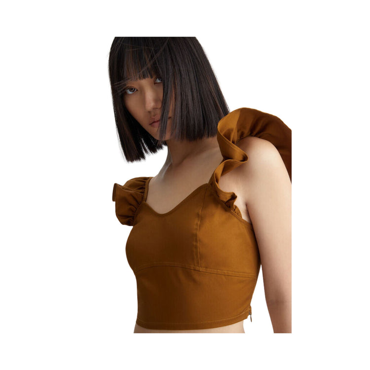 Top femme avec volants sur les épaules