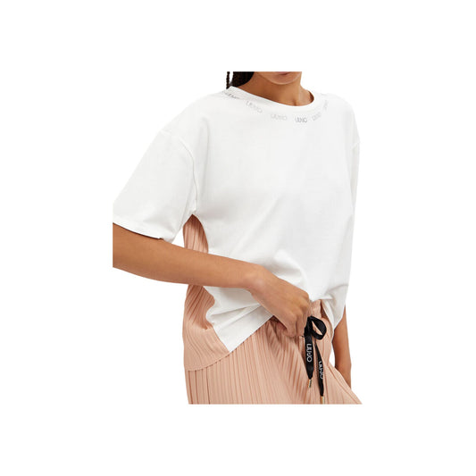 T-shirt in jersey plissé donna - Avorio/Nude