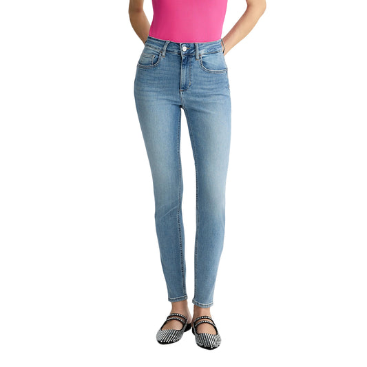 Jeans Donna a vita alta con logo con strass sul retro