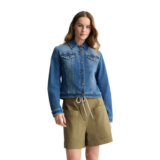 Giacca Donna in denim di cotone stretch modella frontale