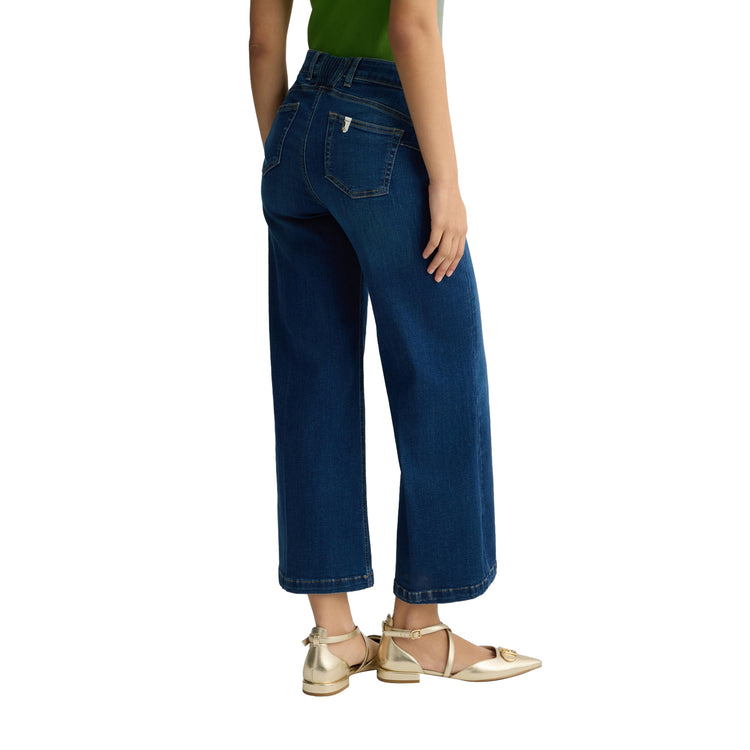 Jeans Donna cropped in blu scuro modella retro