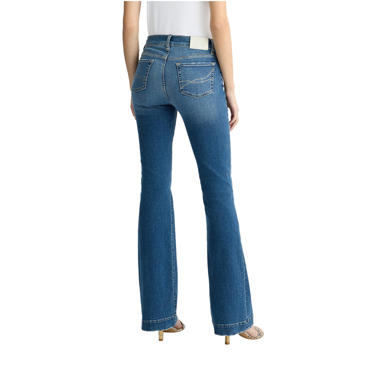 Jeans Donna a zampa blu con strass modella retro