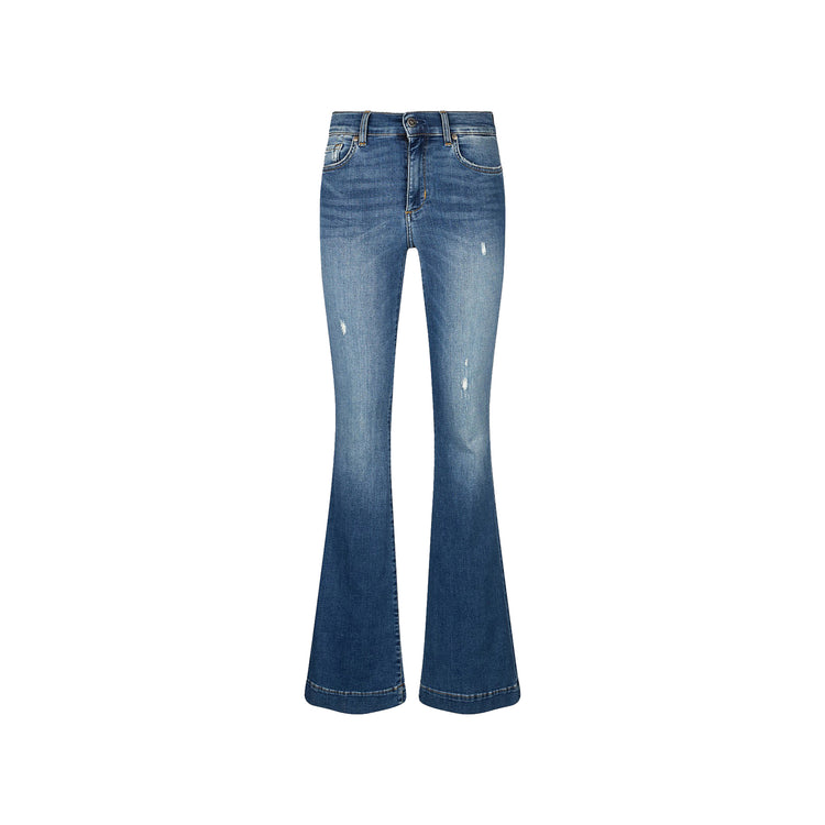 Jeans Donna a zampa blu con strass