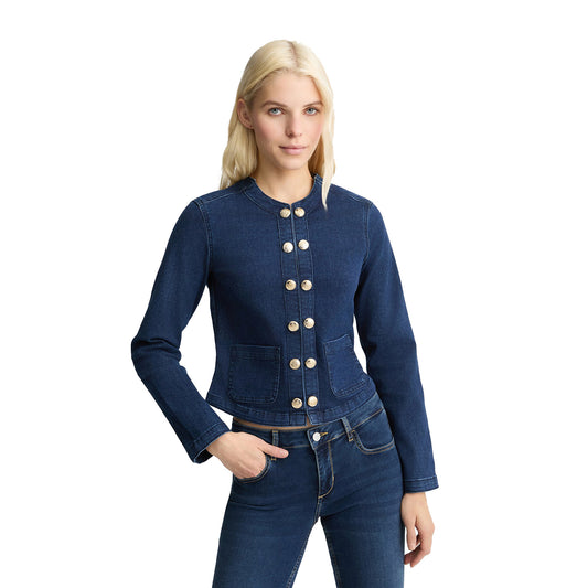 Giacca di Jeans Donna con catena gioiello modella frontale