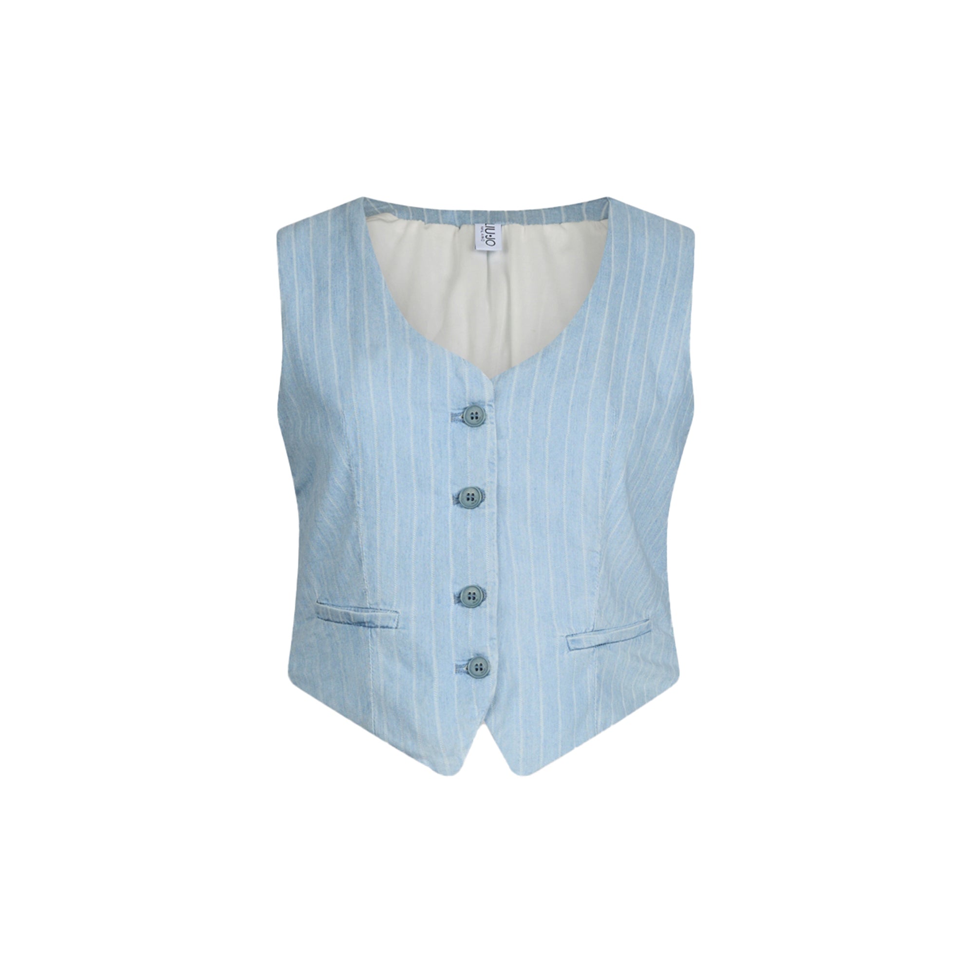 ベスト・ジレ LIU JO DENIM VEST Vintage LIU JO L Rose Denim Style Fringe Sleeve Linen Vest