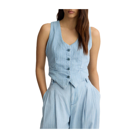 Gilet Donna in denim gessato slim fit modella frontale