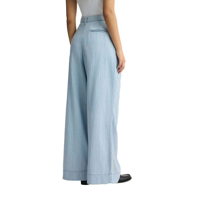 Jeans Donna in Denim gessato a palazzo modella retro